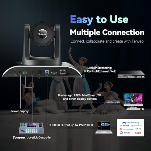 Tenveo HDMI/USB3.0/LAN(PoE) PTZ Camera AI Humanoid & Face Auto-Tracking, 20X Optical Zoom PTZ Camera IP Live Streaming, FHD 1080P 60FPS, for Church Services Worship Video Conference Live Streaming - Image 5
