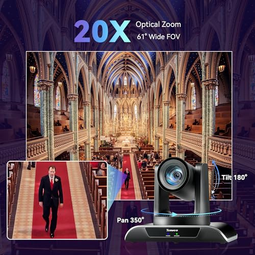 Tenveo HDMI/USB3.0/LAN(PoE) PTZ Camera AI Humanoid & Face Auto-Tracking, 20X Optical Zoom PTZ Camera IP Live Streaming, FHD 1080P 60FPS, for Church Services Worship Video Conference Live Streaming - Image 3