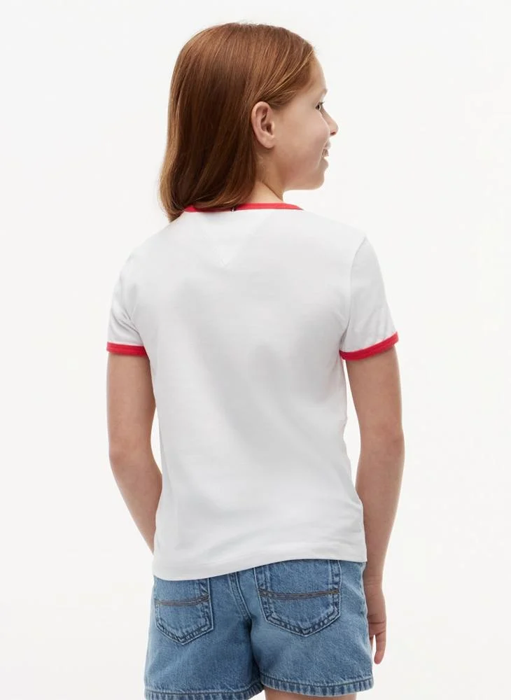 TOMMY HILFIGER Kids Wavy Flag Ringer Crew Neck T-Shirt