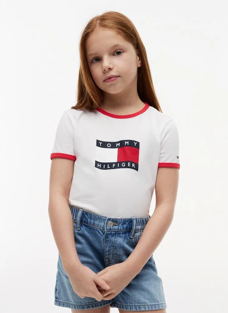 TOMMY HILFIGER Kids Wavy Flag Ringer Crew Neck T-Shirt