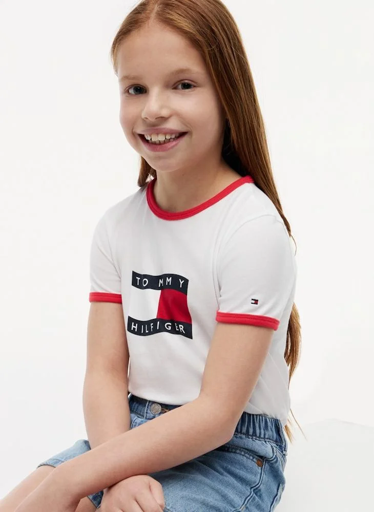 TOMMY HILFIGER  Kids Wavy Flag Ringer Crew Neck T-Shirt for Women | Best Price UAE