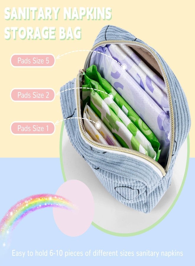 SIDESUGAR Period Bag for Teen Girls Shark Week Pouch Corduroy Portable Sanitary Pad Bags for Period Teen Period Pads Pouch for Panty Liners, Tampons, Menstrual Cup - Beige - Image 3
