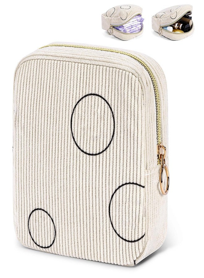 SIDESUGAR Period Bag for Teen Girls Shark Week Pouch Corduroy Portable Sanitary Pad Bags for Period Teen Period Pads Pouch for Panty Liners, Tampons, Menstrual Cup - Beige - Image 1