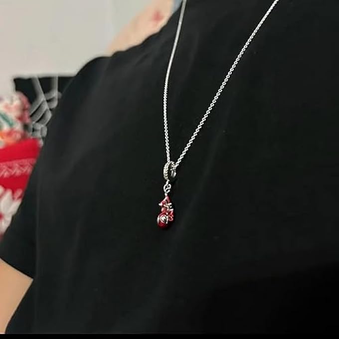 rayihni Man Cartoon Spider Charm Necklace Set, Red Spidey Necklace With Silver Plating, Non-Tarnished Cable Chain With Sliding Clasp For Adjustable Sizes. Gift For Men, Boys, Women & Girls, Brass, - Image 3