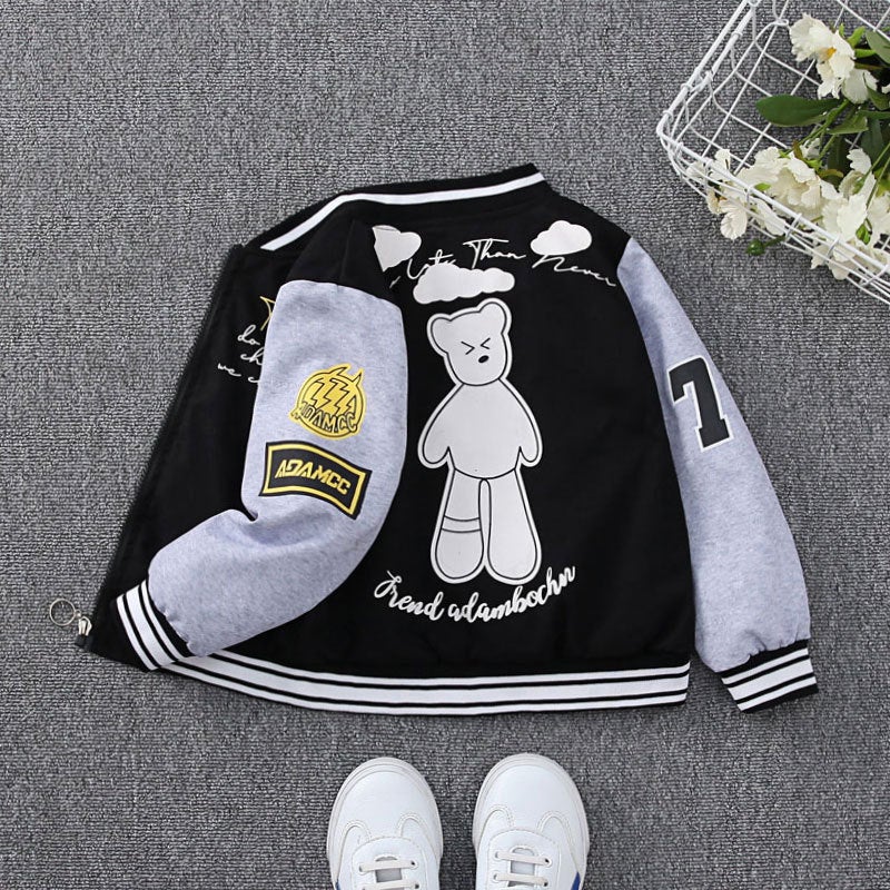 Childrens Clothing 2025 Childrens Coat Spring and Autumn Boys Casual Western-style Jacket Top Girls Fashionable Windbreaker Rush Clothes Trendy Black (Baiyun Bear) 