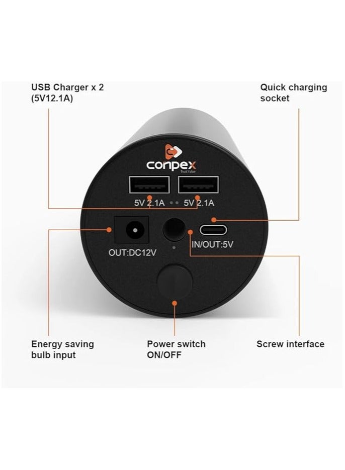 Conpex Multi-functional Portable Power Supply – USB Rechargeable 12W Emergency Light for Camping, Tents & Outdoor Use  - Image 2