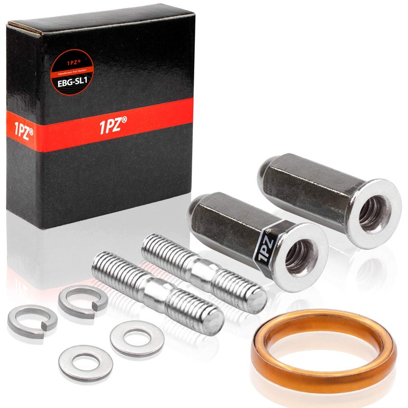 1PZ EBGSL1 Exhaust Bolt and Gasket for GY6 50 cc 70cc 90 cc 110cc 125 cc 150cc Scooters ATVs Go Karts Moped Quad 4 Wheeler Dune Buggy Sandrail Taotao Sunl Coolster Jonway Roketa Silver