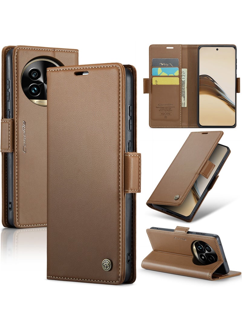 CaseMe Phone Case Luxury PU Leather Design Anti Fingerprint 023 Flip Cover Card Slot Holder Cover For Realme 13 Pro / Realme 13 Pro Plus  (Brown) - Image 1