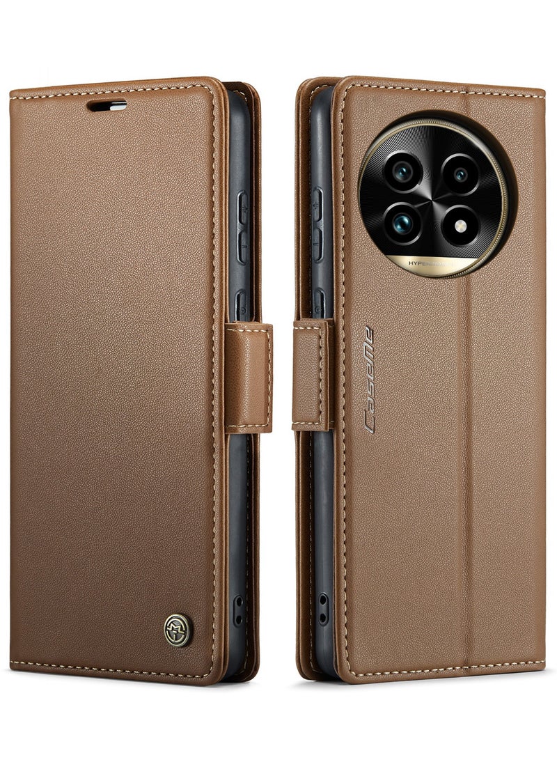 CaseMe Phone Case Luxury PU Leather Design Anti Fingerprint 023 Flip Cover Card Slot Holder Cover For Realme 13 Pro / Realme 13 Pro Plus  (Brown) - Image 2