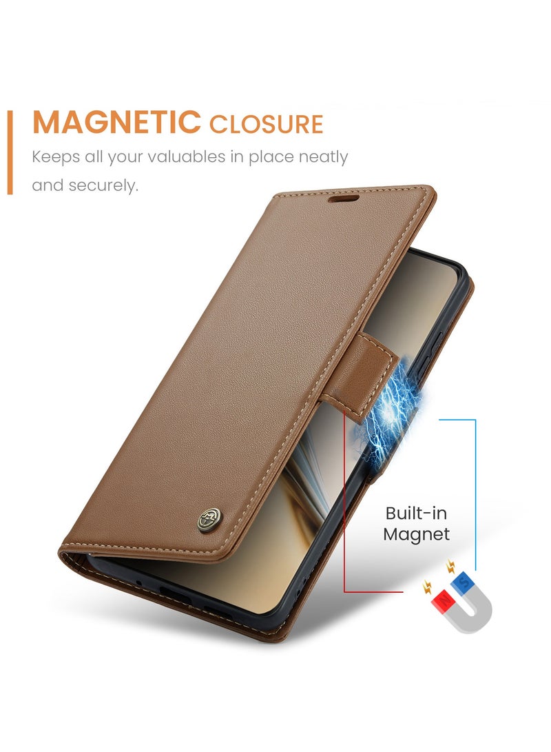 CaseMe Phone Case Luxury PU Leather Design Anti Fingerprint 023 Flip Cover Card Slot Holder Cover For Realme 13 Pro / Realme 13 Pro Plus  (Brown) - Image 3
