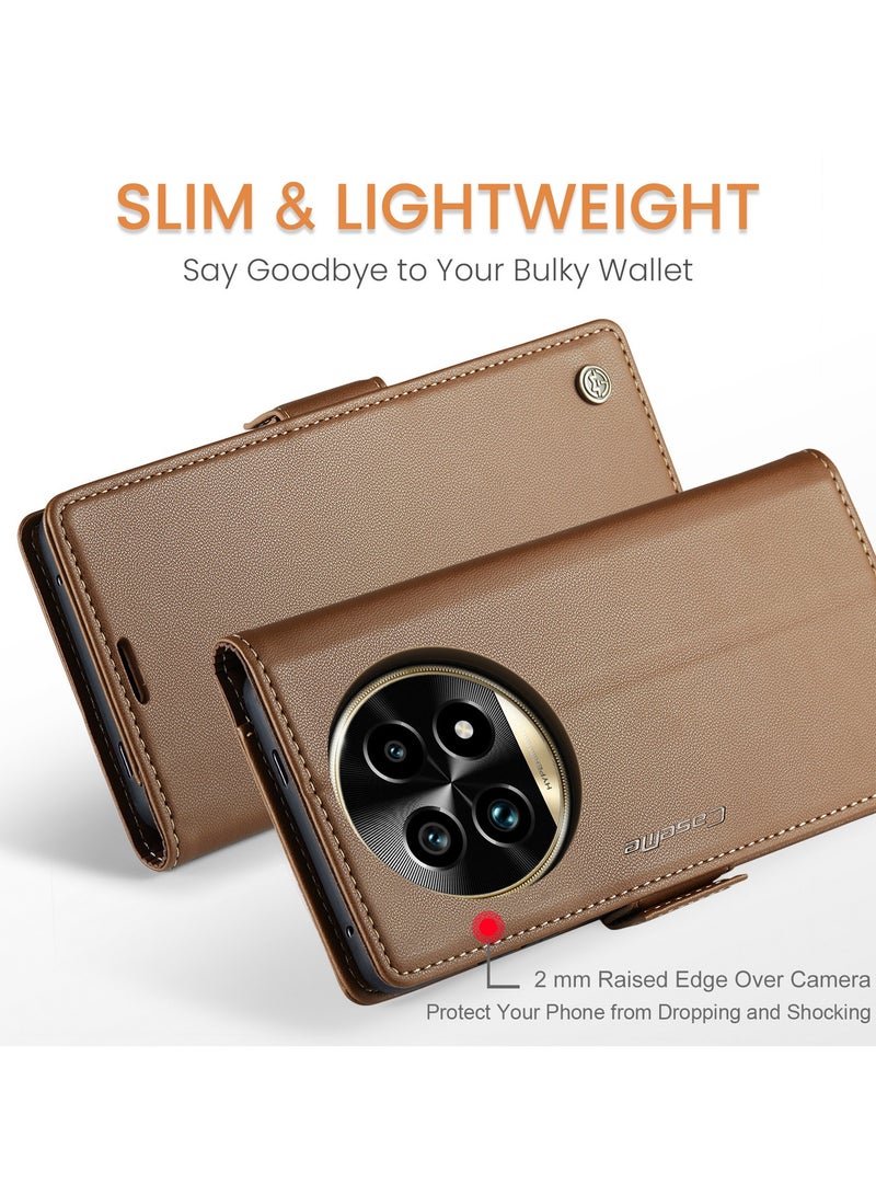 CaseMe Phone Case Luxury PU Leather Design Anti Fingerprint 023 Flip Cover Card Slot Holder Cover For Realme 13 Pro / Realme 13 Pro Plus  (Brown) - Image 5