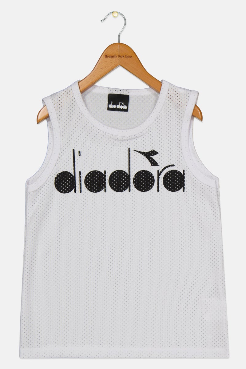 DIADORA Kids Boy Round Neck Sleeveless  Brand Logo Tank Top, White/Black - Image 1