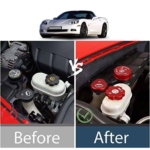 Lcojicep Engine Oil Cap Radiator Cap Washer Cap Brake Fluid Cap Cover Trim Compatible with Chevrolet Corvette C6 2005-2013,luminium Alloy Engine Cap Cover Set，Windshield filler cap 5PCS (red) - Image 4
