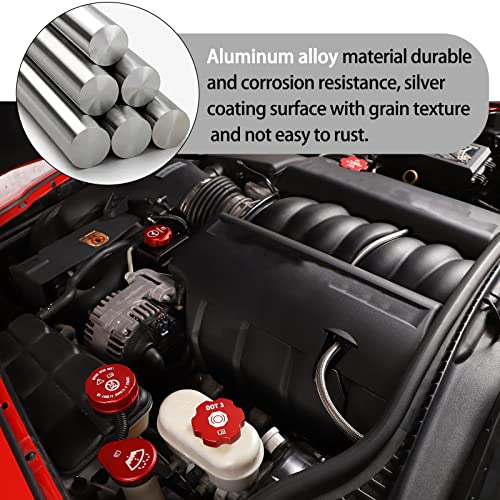 Lcojicep Engine Oil Cap Radiator Cap Washer Cap Brake Fluid Cap Cover Trim Compatible with Chevrolet Corvette C6 2005-2013,luminium Alloy Engine Cap Cover Set，Windshield filler cap 5PCS (red) - Image 5