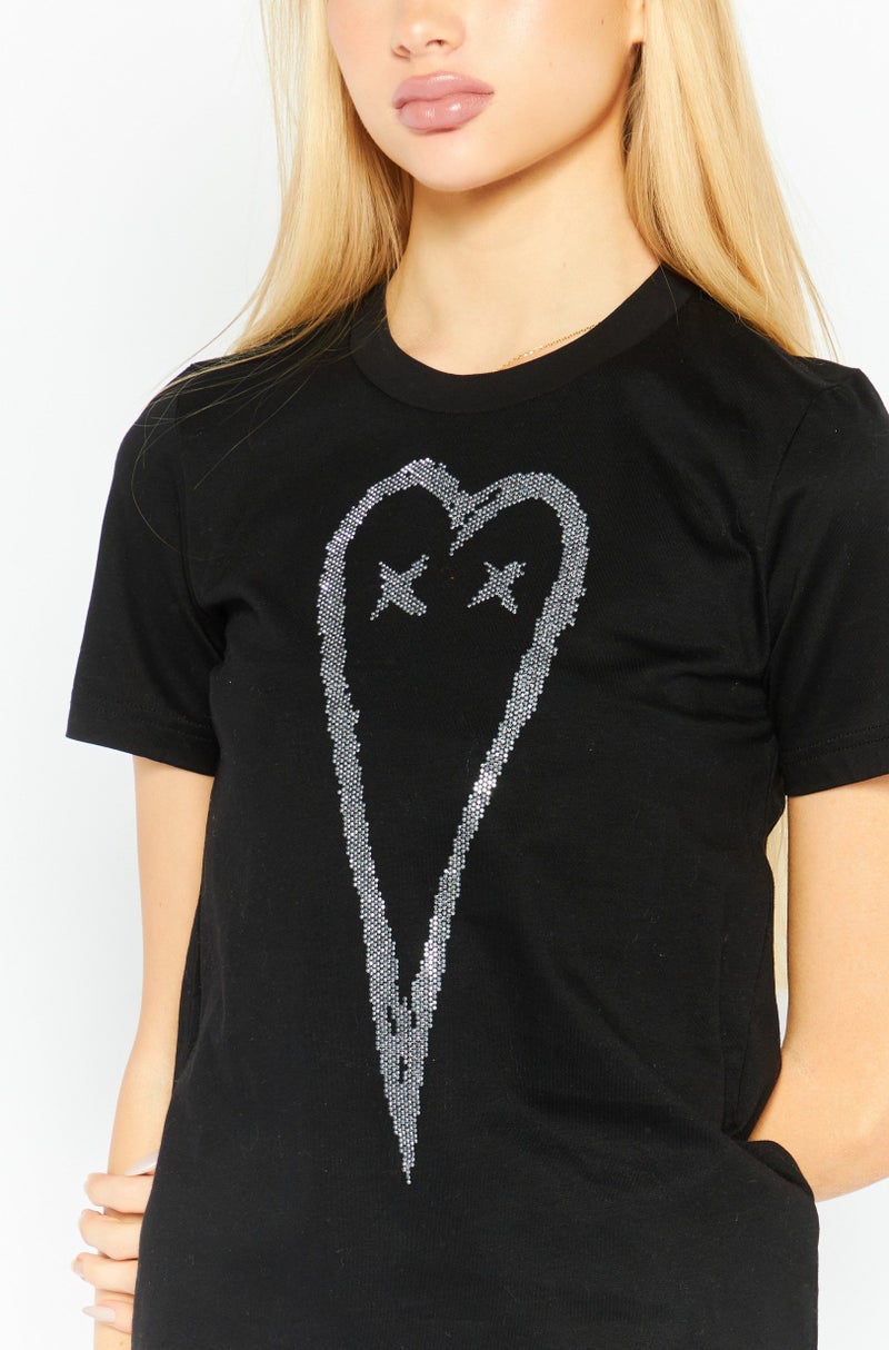 DIESEL Women Crew Neck Short Sleeve Graphic Top, Black  - Image 3