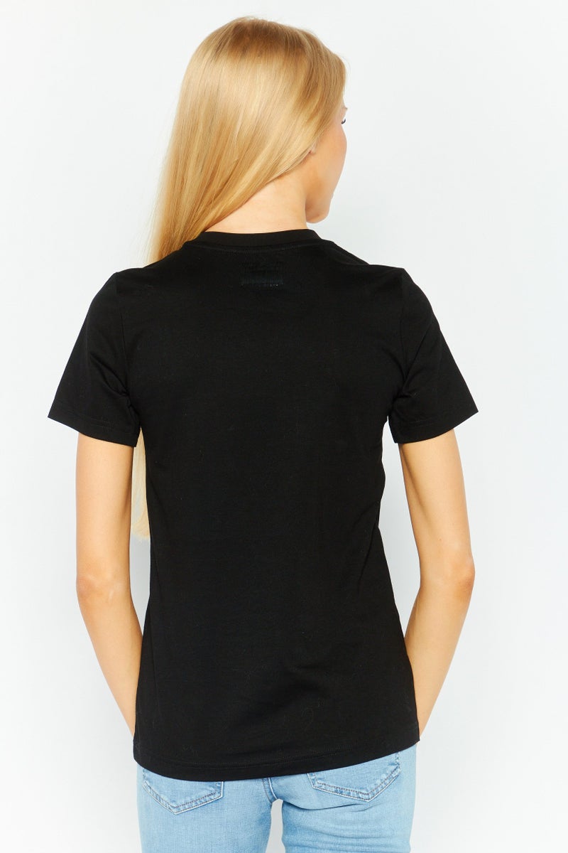 DIESEL Women Crew Neck Short Sleeve Graphic Top, Black  - Image 4