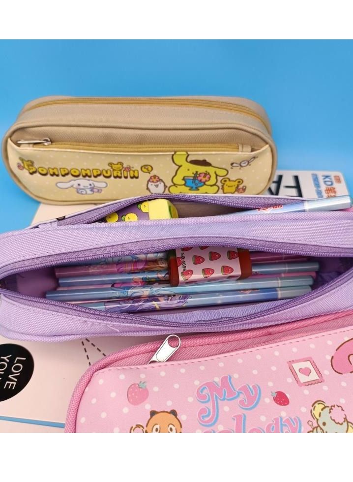 Sanrio Kuromi Cartoon Double Zipper PU Multifunctional Large Capacity Pencil Case Stationery Pencil Case Neutral Pen Set  - Image 5