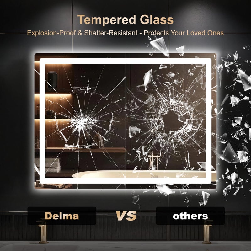 Delma LED Bathroom Mirror with Lights, 30x40 Vanity Mirror for Bathroom Wall, Anti-Fog, Dimmable, Front Lit & Backlit, Memory Function, Shatterproof Tempered Glass, 3 Color Modes(Horizontal/Vertical) - Image 5