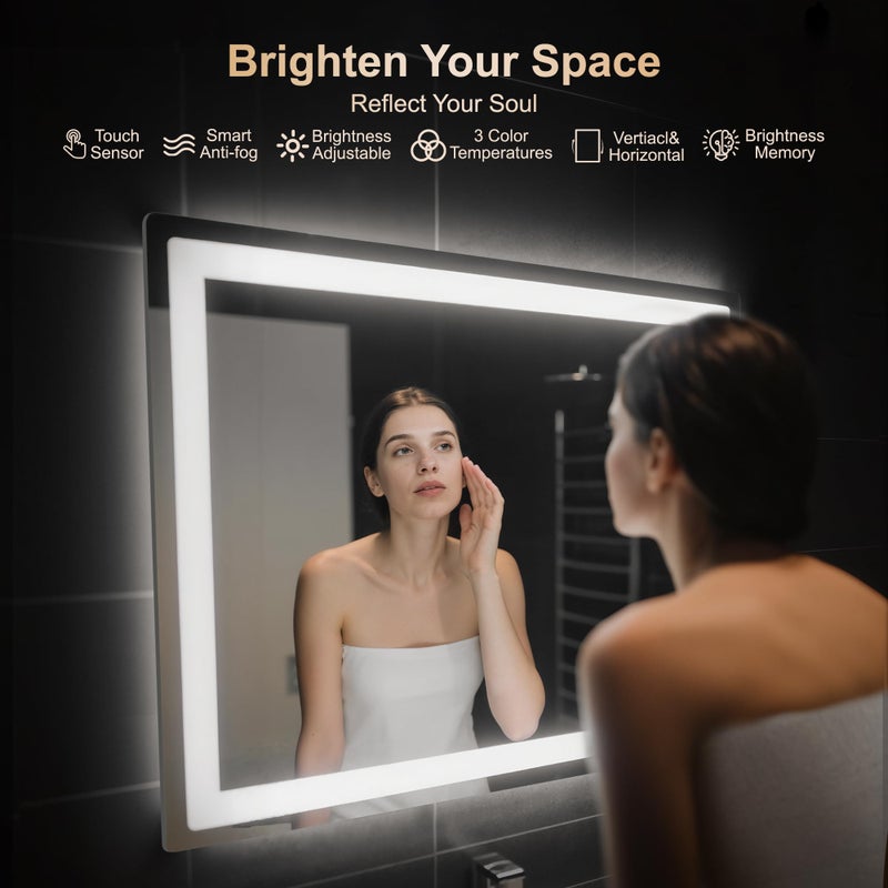 Delma LED Bathroom Mirror with Lights, 30x40 Vanity Mirror for Bathroom Wall, Anti-Fog, Dimmable, Front Lit & Backlit, Memory Function, Shatterproof Tempered Glass, 3 Color Modes(Horizontal/Vertical) - Image 2