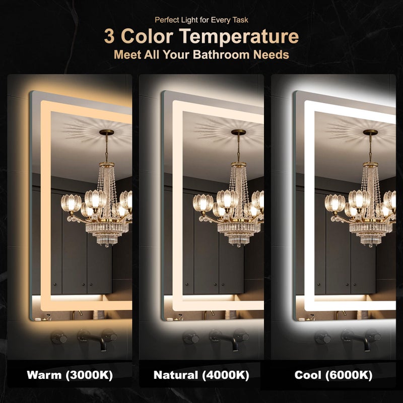 Delma LED Bathroom Mirror with Lights, 30x40 Vanity Mirror for Bathroom Wall, Anti-Fog, Dimmable, Front Lit & Backlit, Memory Function, Shatterproof Tempered Glass, 3 Color Modes(Horizontal/Vertical) - Image 4