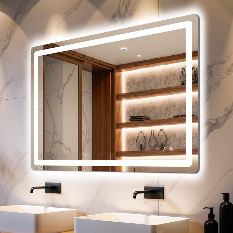 Delma LED Bathroom Mirror with Lights, 30x40 Vanity Mirror for Bathroom Wall, Anti-Fog, Dimmable, Front Lit & Backlit, Memory Function, Shatterproof Tempered Glass, 3 Color Modes(Horizontal/Vertical) - Image 1