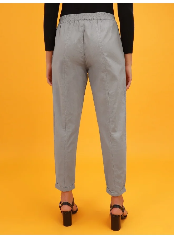 مرفوعة Neutral Grey Women Regular Casual Solid Regular Pant