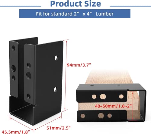IRONDIY 12 PCS Concealed Joist Hanger,2" x 4"Outdoor Concealed-Flange Hanger,Concealed Face Mount Joist Bracket for 2"x4" Beam ,Swing,Fence - Image 3