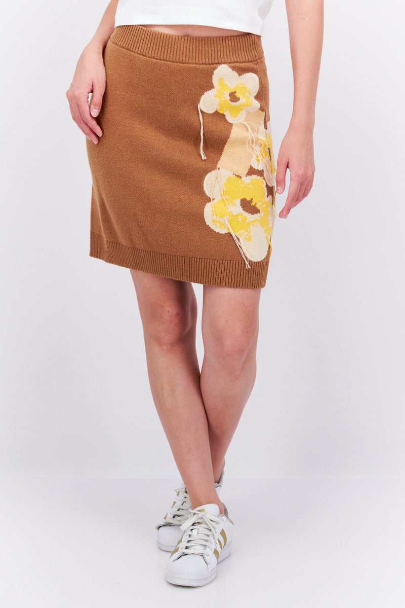 ESPRIT Women Embroidered Pull-On Mini Skirt, Brown - Image 1