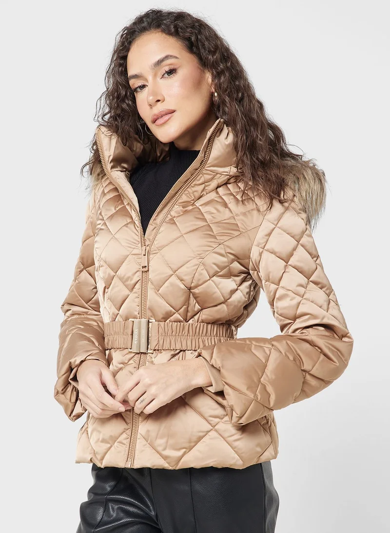 GUESS Belted Fut Detail Jacket