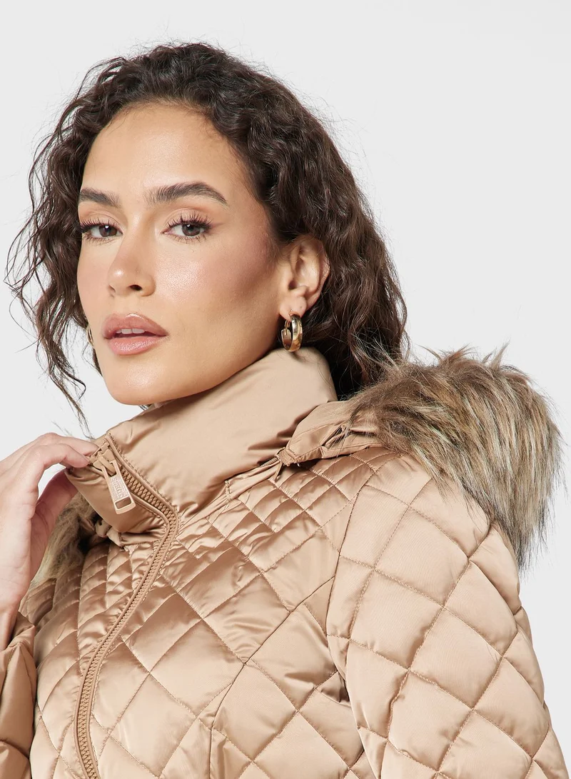 GUESS Belted Fut Detail Jacket