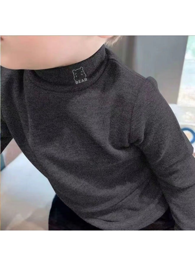 Boys' Autumn And Winter Korean Style Semi High Neck German Velvet Base Shirt, New Style, Handsome And Warm Top For Children, Middle-aged And Big, Boys - Image 4