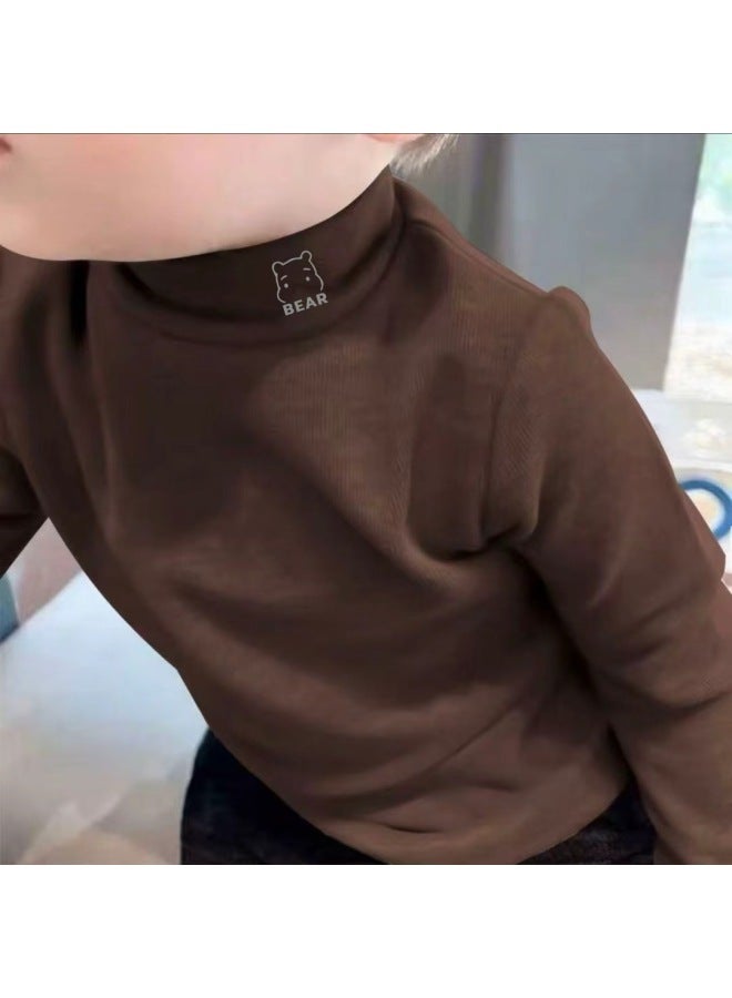 Boys' Autumn And Winter Korean Style Semi High Neck German Velvet Base Shirt, New Style, Handsome And Warm Top For Children, Middle-aged And Big, Boys - Image 3