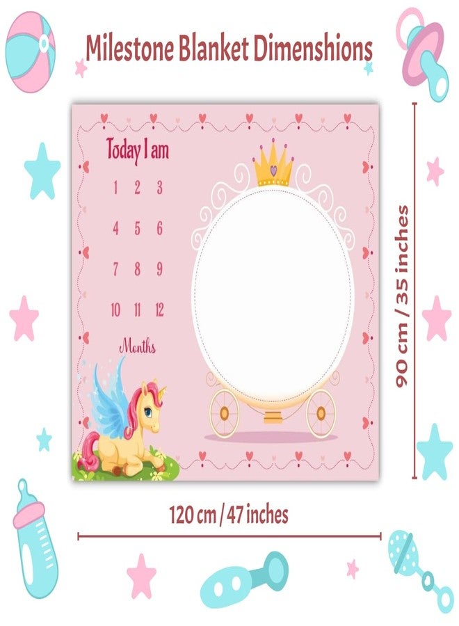Hoolloomooloo Combo of 2 Baby Monthly Milestone Blankets - Princess Unicorn & Blue Floral Themes - Soft Photo Prop for Baby Growth Tracking - Perfect for Girls' Photo Memories - Image 2