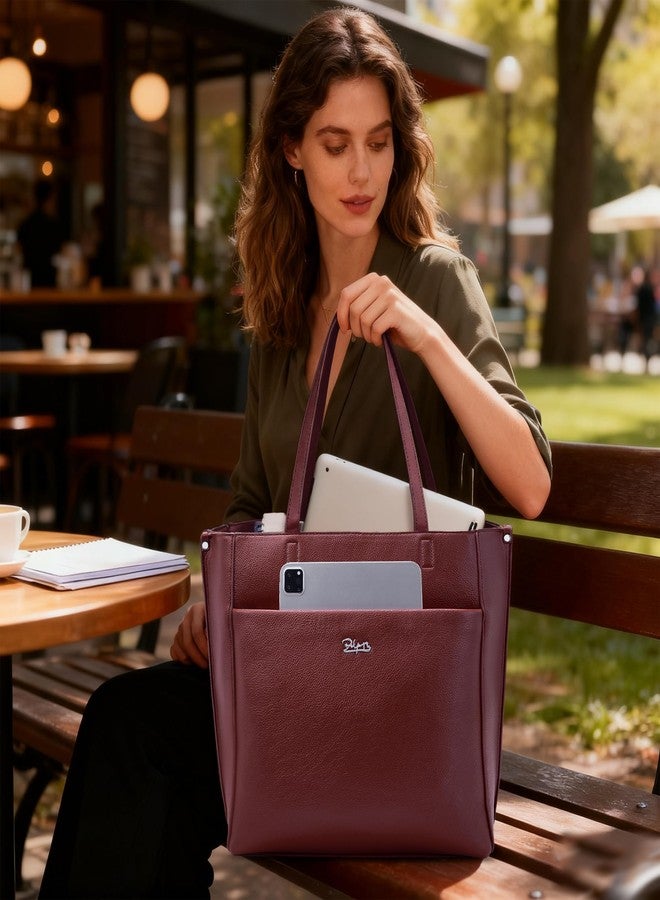 BOYATU Designer Tote Bag for Women: Vegan Leather Shoulder Handbag with 15.6" Zipper Compartment for Elegant Work Travel (Red) - Image 3