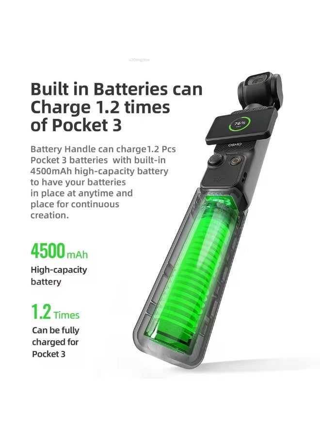 aMagisn مقبض بطارية محمول من aMagisn لشاحن كاميرا DJI Osmo Pocket3 المحمول باليد بسعة 4500 مللي أمبير، ملحقات الشحن - Image 2