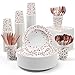 JOLLY PARTY White and Rose Gold Party Supplies 350 PCS Disposable Dinnerware Set White Paper Plates Napkins Cups Gold Plastic Forks Knives Spoon for Graduation Birthday Thanksgiving Cocktail Party - Image 4