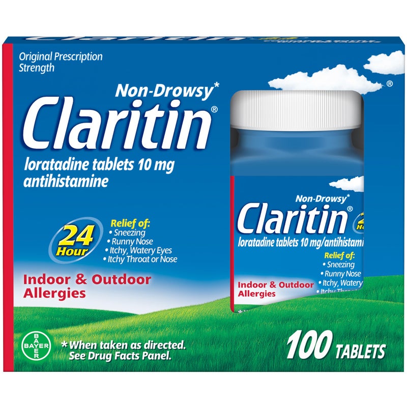 Claritin كلاريتين 24 ساعة تخفيف الحساسية غير المسبب للنعاس، أقراص لوراتادين - 100 حبة - Image 1