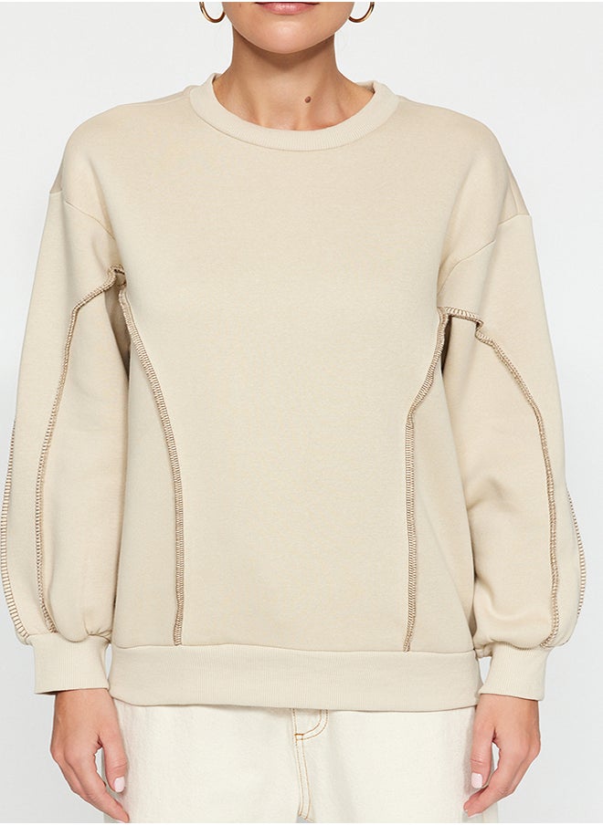 trendyol - Stone Stitching Detailed Crew Neck Regular Fit Thick Inside Fleece Knitted Sweatshirt TWOAW24SW00233 - Image 1