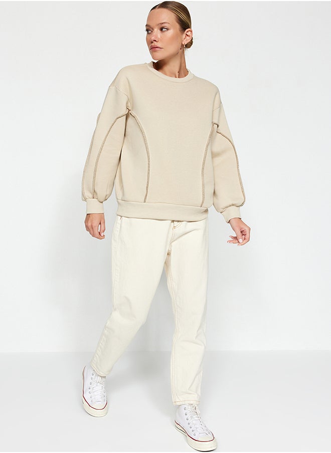 trendyol - Stone Stitching Detailed Crew Neck Regular Fit Thick Inside Fleece Knitted Sweatshirt TWOAW24SW00233 - Image 1