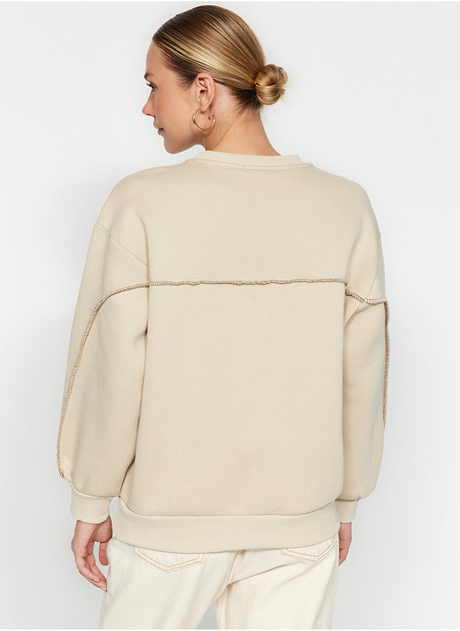 trendyol - Stone Stitching Detailed Crew Neck Regular Fit Thick Inside Fleece Knitted Sweatshirt TWOAW24SW00233 - Image 1