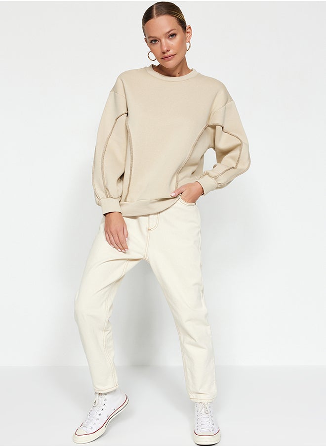 trendyol - Stone Stitching Detailed Crew Neck Regular Fit Thick Inside Fleece Knitted Sweatshirt TWOAW24SW00233 - Image 1