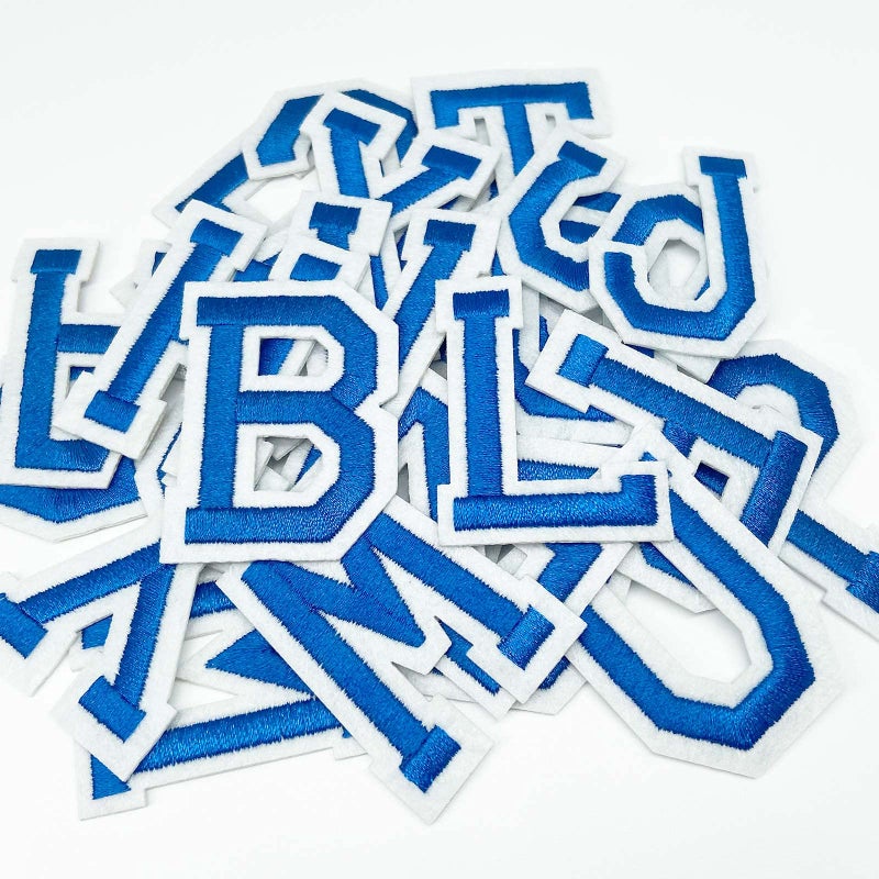 Jongdari Jongdari Iron on Letters 52 Pcs Alphabet Patches with Ironed Adhesive Decorate Repair Patches for Shirts Jackets Hats Jeans Shoes BagsBlue