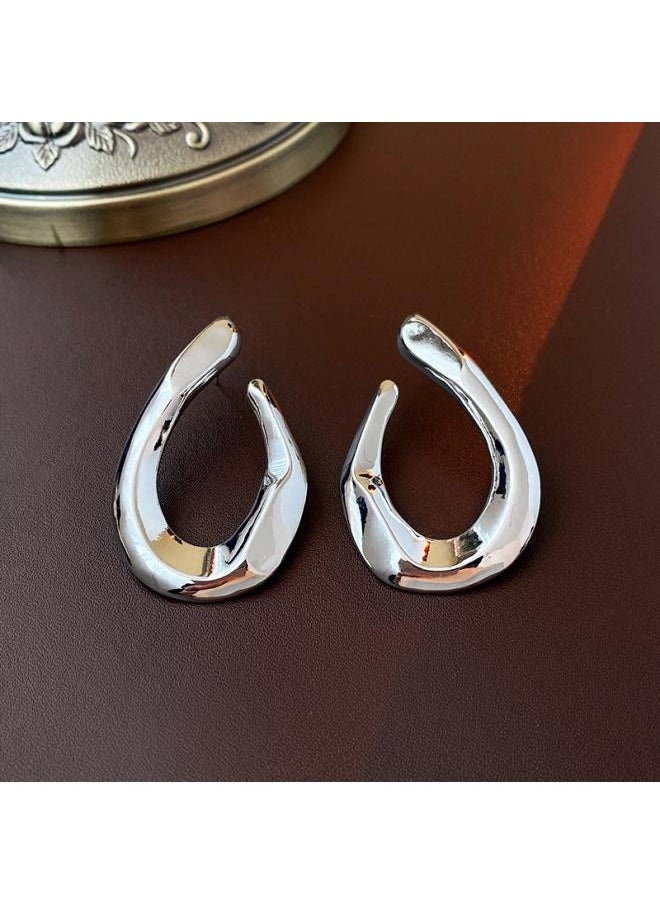 نيبمينينت 925 Silver Pin Earrings Metal High-end Simple Fashion Joker Light Luxury Personality Niche 