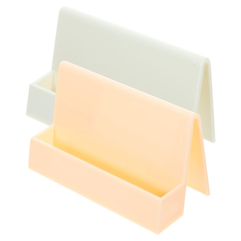 2Pcs Light Orange Cream Business Card Holder Desk Organizer Set Multi Slot Storage - Image 2