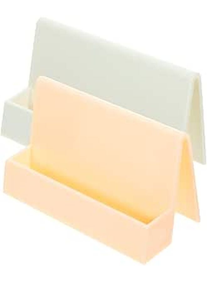 2Pcs Light Orange Cream Business Card Holder Desk Organizer Set Multi Slot Storage - Image 1