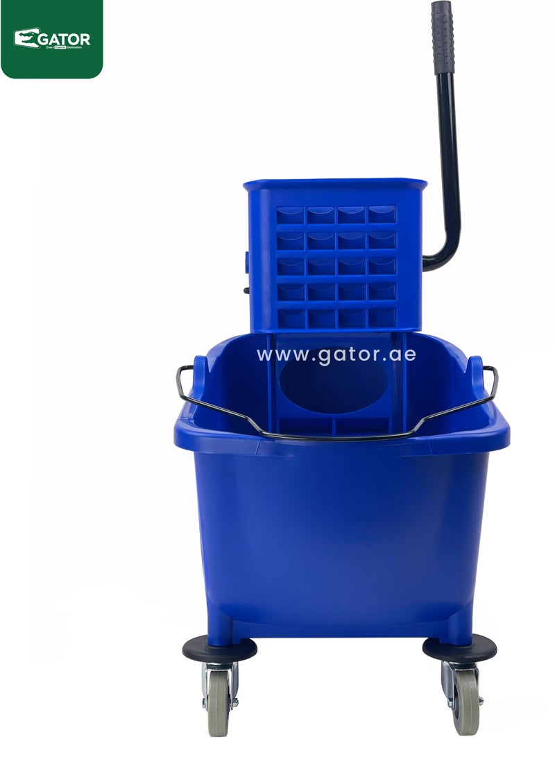 جاتور دلو ممسحة مع عجانة جانبية، عجلات دوارة بزاوية 360 درجة، حجرة ماء كبيرة سعة 32 لتر، باللون الأزرق. - Image 2