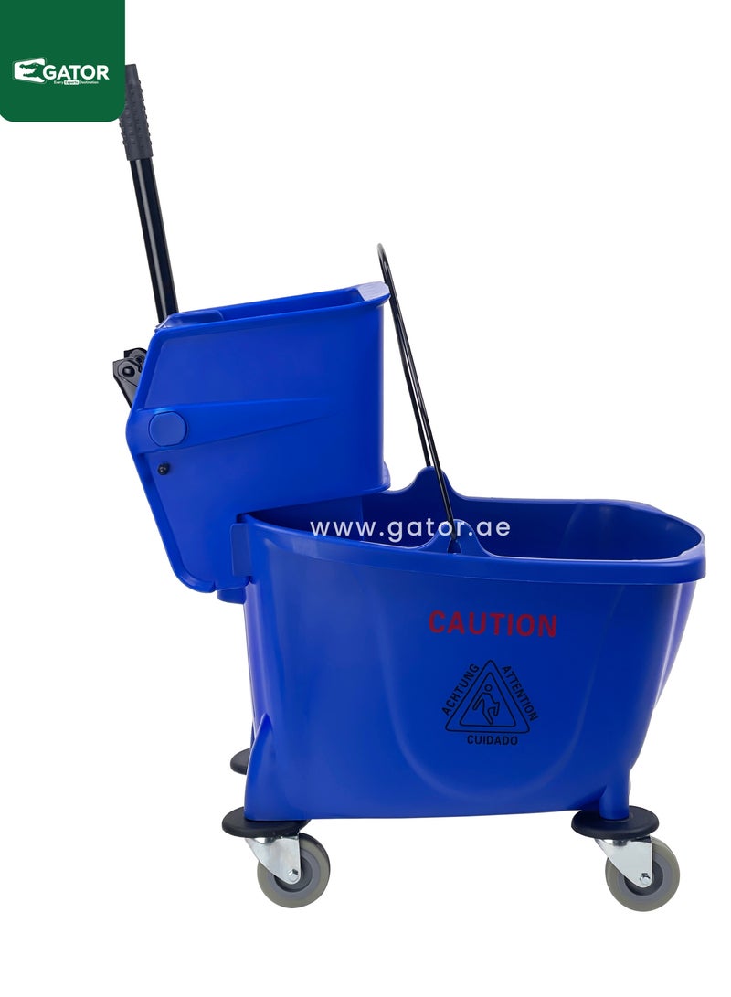 جاتور دلو ممسحة مع عجانة جانبية، عجلات دوارة بزاوية 360 درجة، حجرة ماء كبيرة سعة 32 لتر، باللون الأزرق. - Image 4