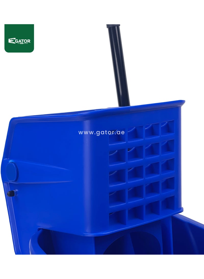 جاتور دلو ممسحة مع عجانة جانبية، عجلات دوارة بزاوية 360 درجة، حجرة ماء كبيرة سعة 32 لتر، باللون الأزرق. - Image 5