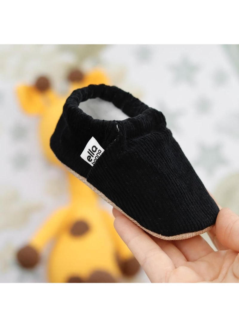 Ella Bonna Anti-Slip Sole, Corduroy Baby Booties, Nursery Shoe Booties, Black  - Image 1