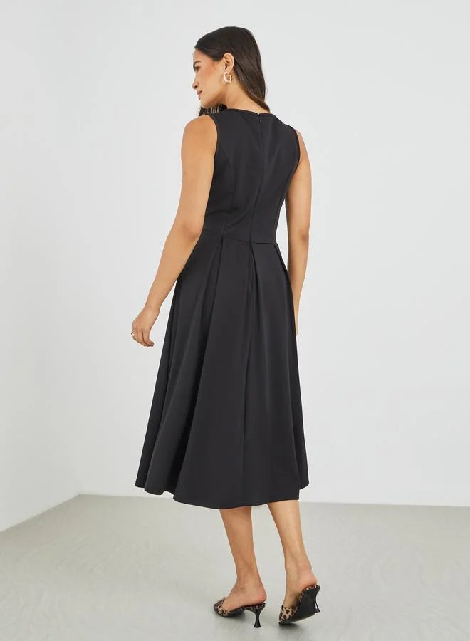 Styli Styli Solid Sleeveless Buttoned A-Line Midi Dress